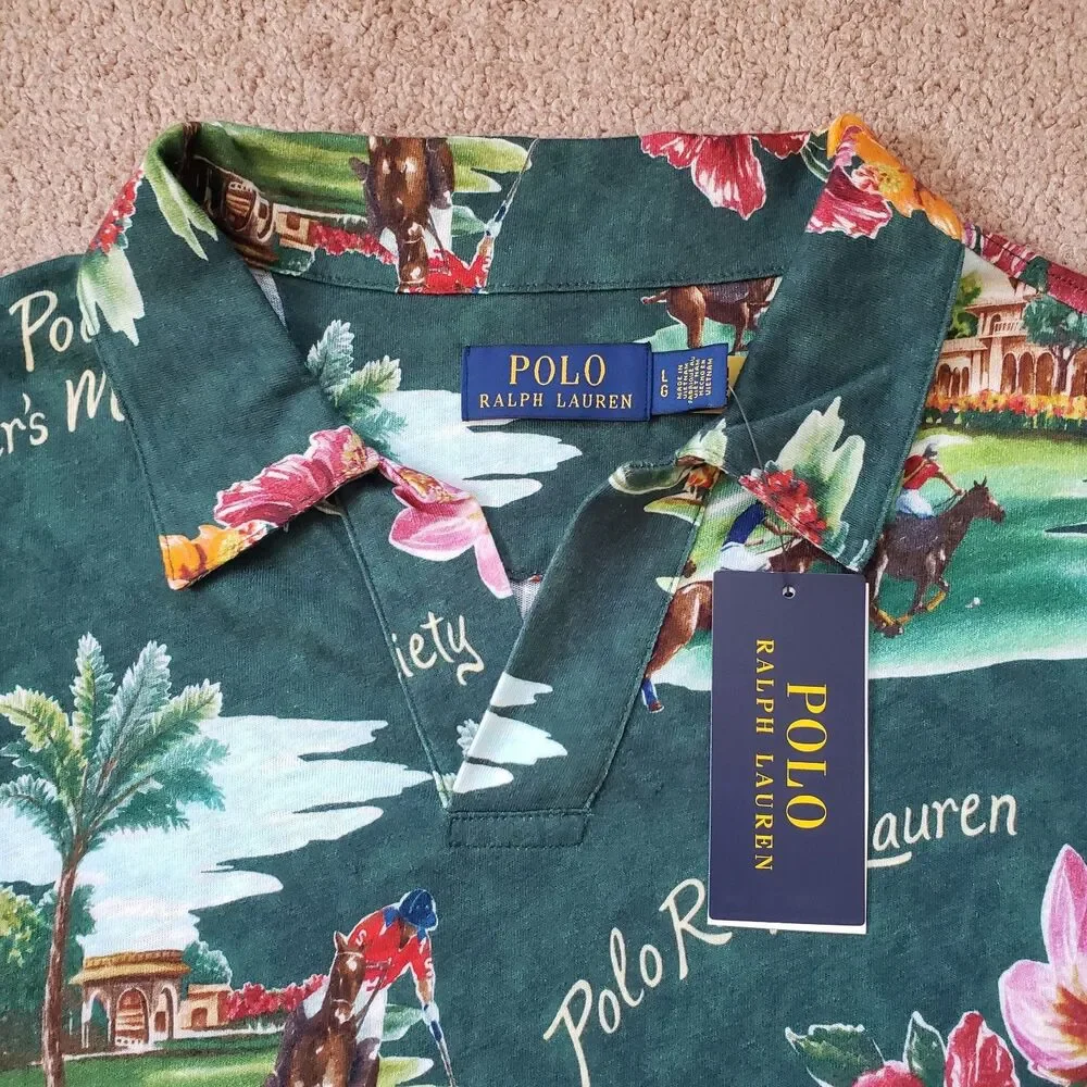 NWT Polo Ralph Lauren Floral Paradise Player Large Linen Blend Mens Polo Shirt